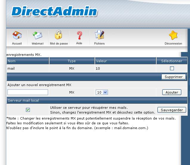 Configuration de Base DirectAdmin