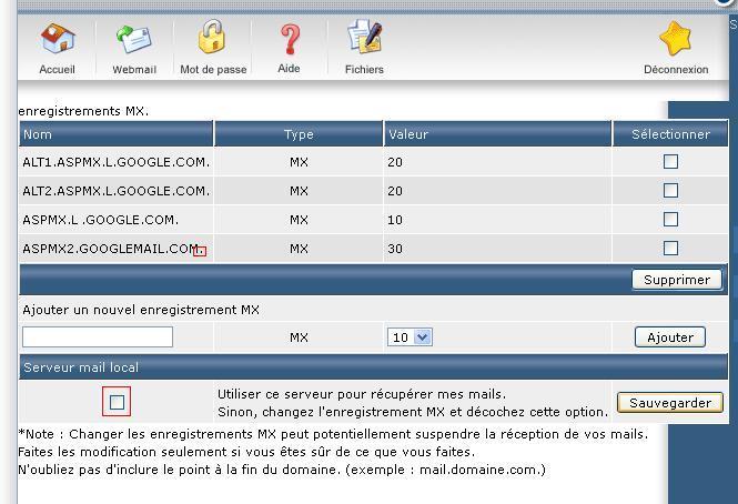 DirectAdmin que j'ai configuré