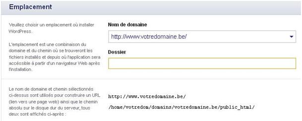 Emplacement nom de dommaine et dossier wordpress