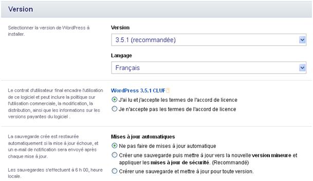 version mise à jour wordpress